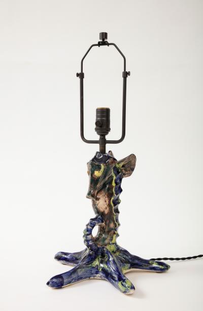 Unique Glazed Ceramic Table Lamp in the Shape of a Seahorse France 20th C