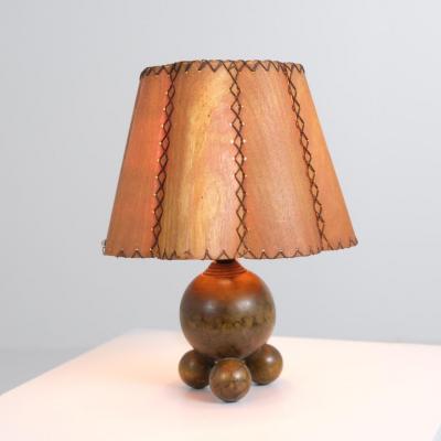 Unique Handcrafted Organic Wooden Ball Lamp and Handmade Shade Finland 1940s
