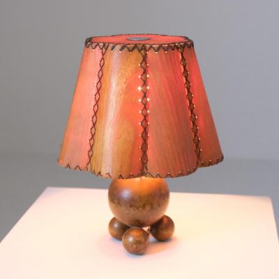Unique Handcrafted Organic Wooden Ball Lamp and Handmade Shade Finland 1940s
