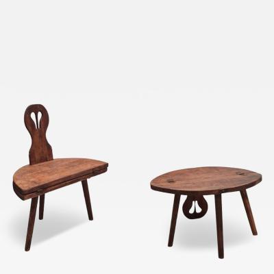 Unique Handmade Foldable Finnish Folk Table Chair 1800s