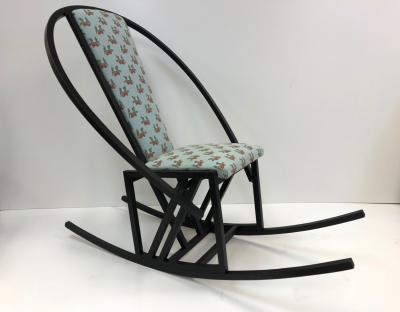 Unique Japanese Rocking Chair with a Black Lacquered Oak Frame