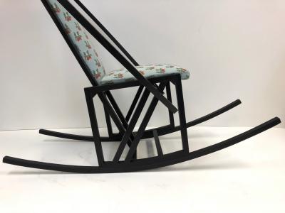Unique Japanese Rocking Chair with a Black Lacquered Oak Frame