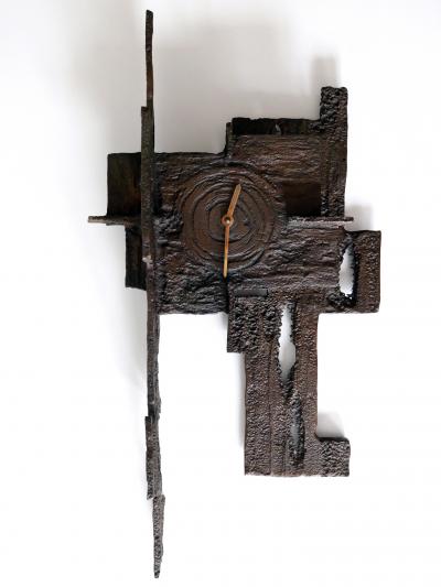 Unique Large Mid Century Modern City Brutalist Bronze Wall Clock 1960s