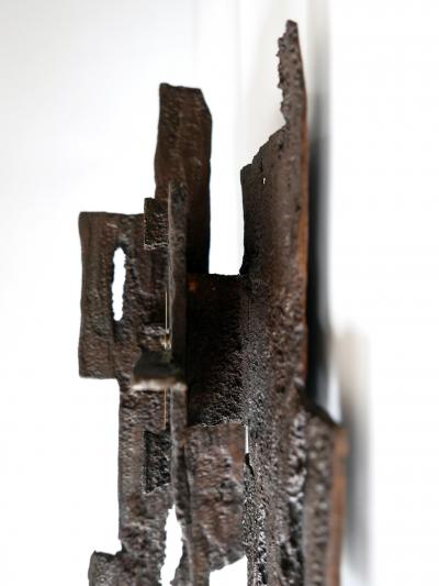 Unique Large Mid Century Modern City Brutalist Bronze Wall Clock 1960s