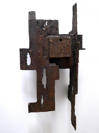 Unique Large Mid Century Modern City Brutalist Bronze Wall Clock 1960s