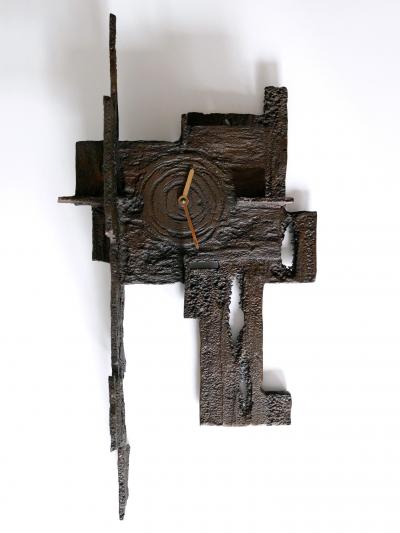 Unique Large Mid Century Modern City Brutalist Bronze Wall Clock 1960s