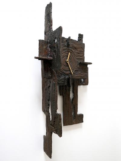 Unique Large Mid Century Modern City Brutalist Bronze Wall Clock 1960s