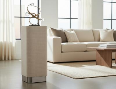 Unique Linen Wrapped Pedestal Stand with Metal Base