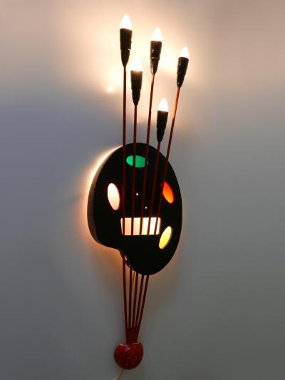 Unique Mid Century Modern Wall Fixture or Light Object Painting Board 1950s