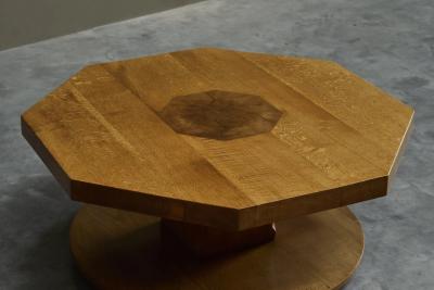 Unique Octagonal Coffee Table in Solid Oak with End Grain Wood 1950s