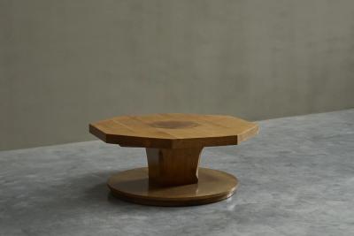 Unique Octagonal Coffee Table in Solid Oak with End Grain Wood 1950s