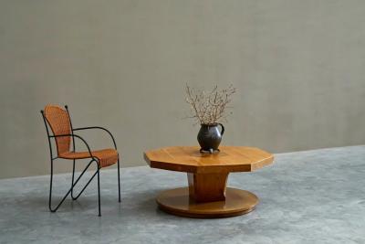 Unique Octagonal Coffee Table in Solid Oak with End Grain Wood 1950s
