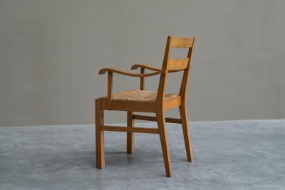 Unique Oscar Degeyter Armchair in Solid Wood and Rush Belgium 1942