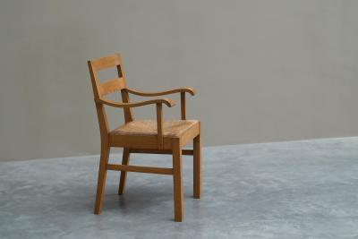 Unique Oscar Degeyter Armchair in Solid Wood and Rush Belgium 1942