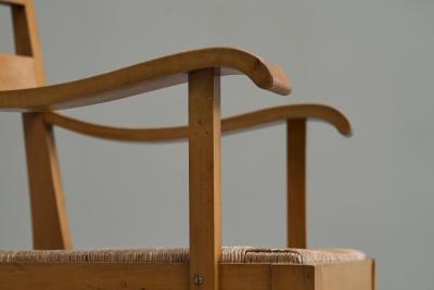 Unique Oscar Degeyter Armchair in Solid Wood and Rush Belgium 1942