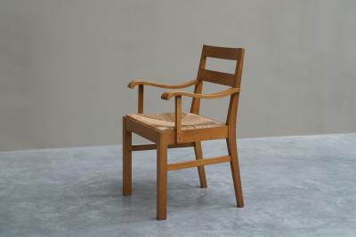 Unique Oscar Degeyter Armchair in Solid Wood and Rush Belgium 1942