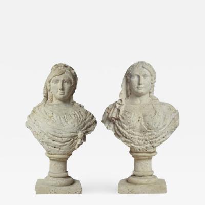 Unique Pair of Carved Coral Busts of Aristocratic Women