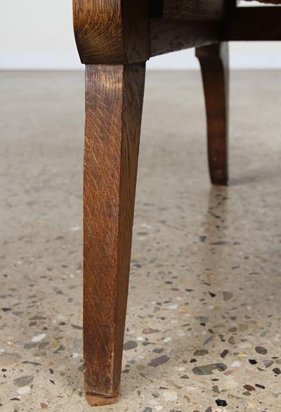 Unique Pair of French 1950s Oak Armchairs with Woven Seat and Back