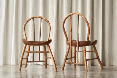 Unique Pair of Richard Lee Bathsheba Side Chairs in Oak and Hazel UK 1994