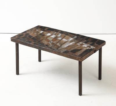 Unique Scored Ceramic French Coffee Table In Earth Tones France c 1960