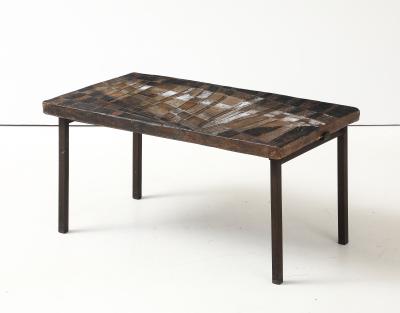 Unique Scored Ceramic French Coffee Table In Earth Tones France c 1960