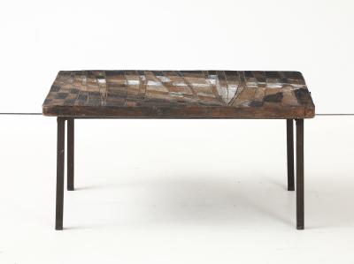 Unique Scored Ceramic French Coffee Table In Earth Tones France c 1960