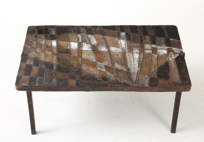 Unique Scored Ceramic French Coffee Table In Earth Tones France c 1960