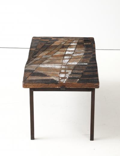 Unique Scored Ceramic French Coffee Table In Earth Tones France c 1960