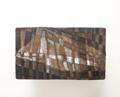 Unique Scored Ceramic French Coffee Table In Earth Tones France c 1960