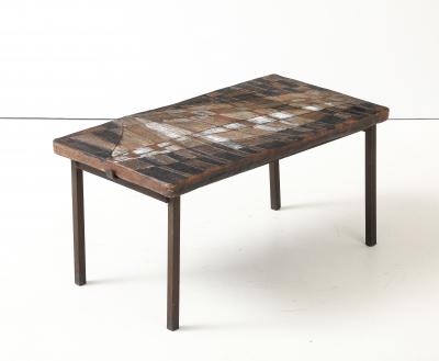 Unique Scored Ceramic French Coffee Table In Earth Tones France c 1960