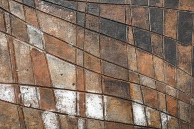 Unique Scored Ceramic French Coffee Table In Earth Tones France c 1960