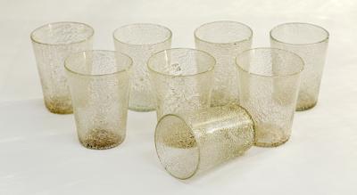 Unique Set Of 8 Modern Italian Murano Silver Blown Cups With Carafe