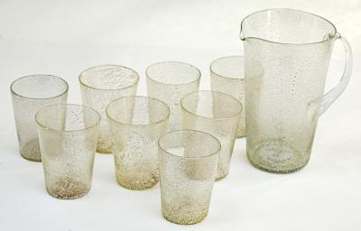 Unique Set Of 8 Modern Italian Murano Silver Blown Cups With Carafe