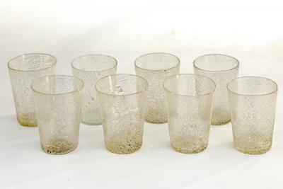 Unique Set Of 9 Modern Italian Murano Silver Blown Cups With Carafe