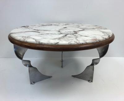 Unique Steel Base and Marble Top Coffee Table