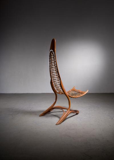 Unique Tall 161 cm 63 4 inch Oak and Rope American Studio Craft Chair 1960s