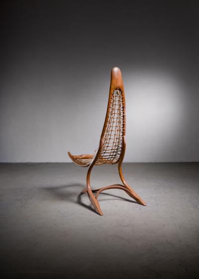 Unique Tall 161 cm 63 4 inch Oak and Rope American Studio Craft Chair 1960s