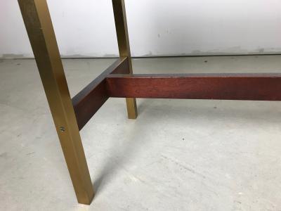 Unique Travertine Walnut and Brass Cocktail Table Designed by Phillip Enfield