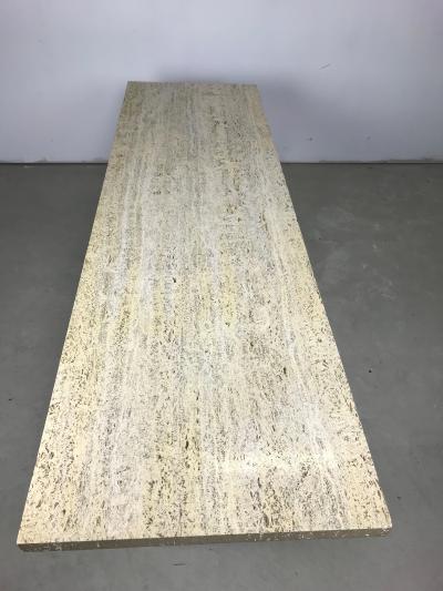 Unique Travertine Walnut and Brass Cocktail Table Designed by Phillip Enfield
