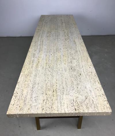 Unique Travertine Walnut and Brass Cocktail Table Designed by Phillip Enfield