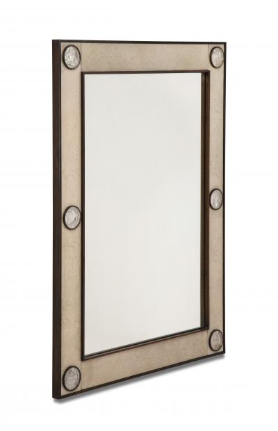 Unique mirror with a parchemin gauffr frame and rock crystals inserts 