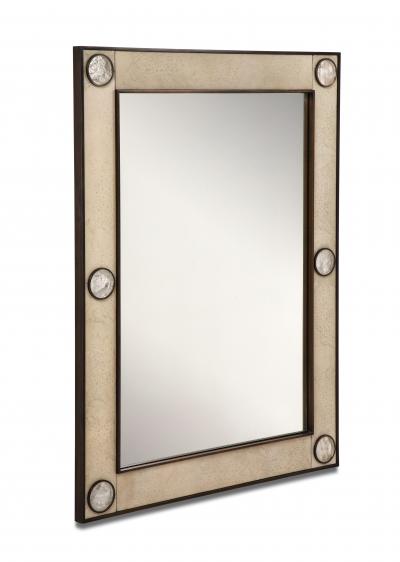 Unique mirror with a parchemin gauffr frame and rock crystals inserts 