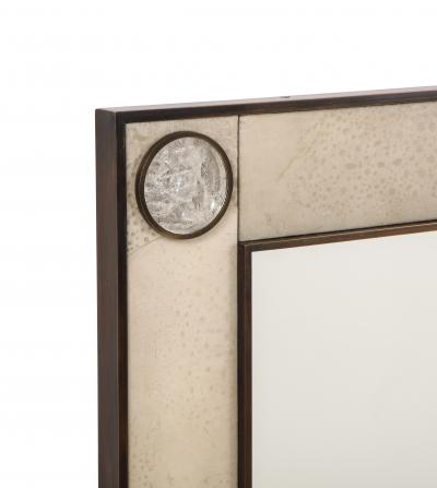 Unique mirror with a parchemin gauffr frame and rock crystals inserts 