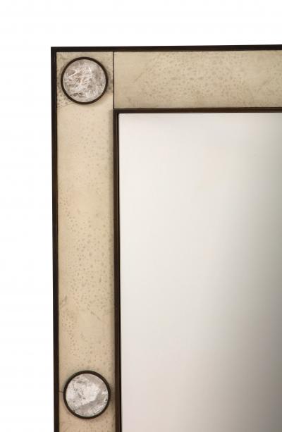 Unique mirror with a parchemin gauffr frame and rock crystals inserts 