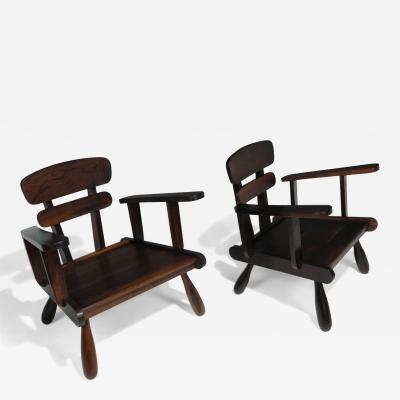 Uniquely Sculptural Pair of Brazilian Modern Rosewood Lounge Chairs