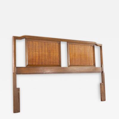 United Furniture Mid Century Walnut and Cane Queen Headboard