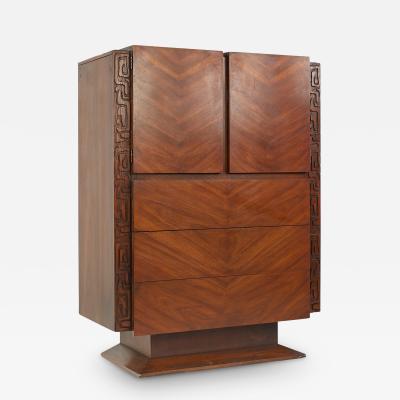 United Mid Century Tiki Brutalist Highboy Dresser