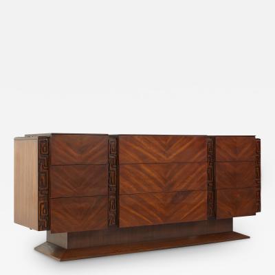 United Mid Century Tiki Brutalist Lowboy 9 Drawer Dresser