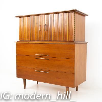 United Style Young Manufacturing Walnut and Brass Gentlemans Chest Highboy
