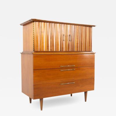 United Style Young Manufacturing Walnut and Brass Gentlemans Chest Highboy